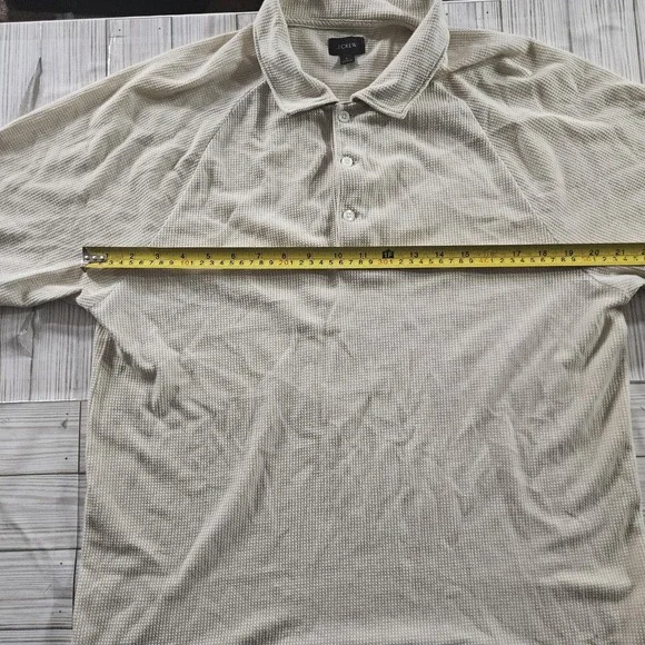 J Crew Polo Shirt Mens Large Beige Waffle Knit Textured Short Sleeve Casual - Picture 4 of 6